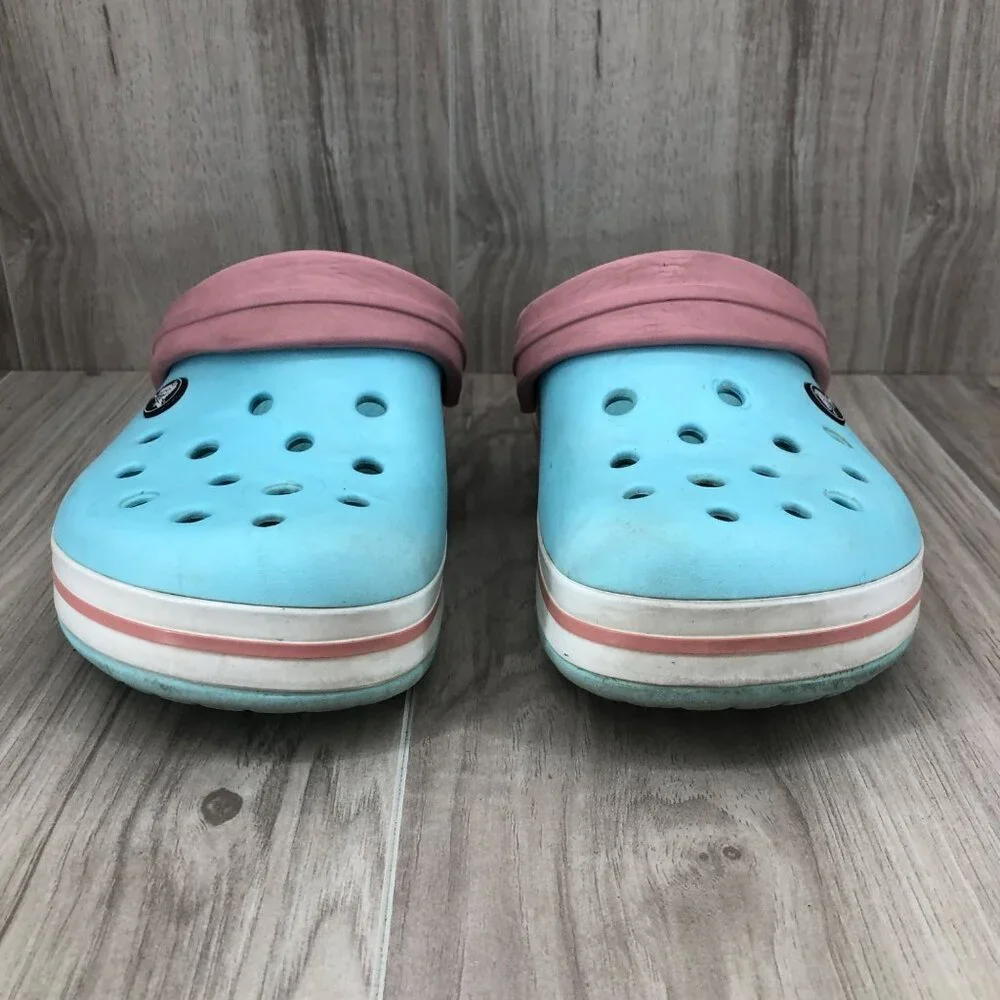 Crocs Clogs Kids 3 Crocband Light Blue Pink Slip On Rubber Shoes